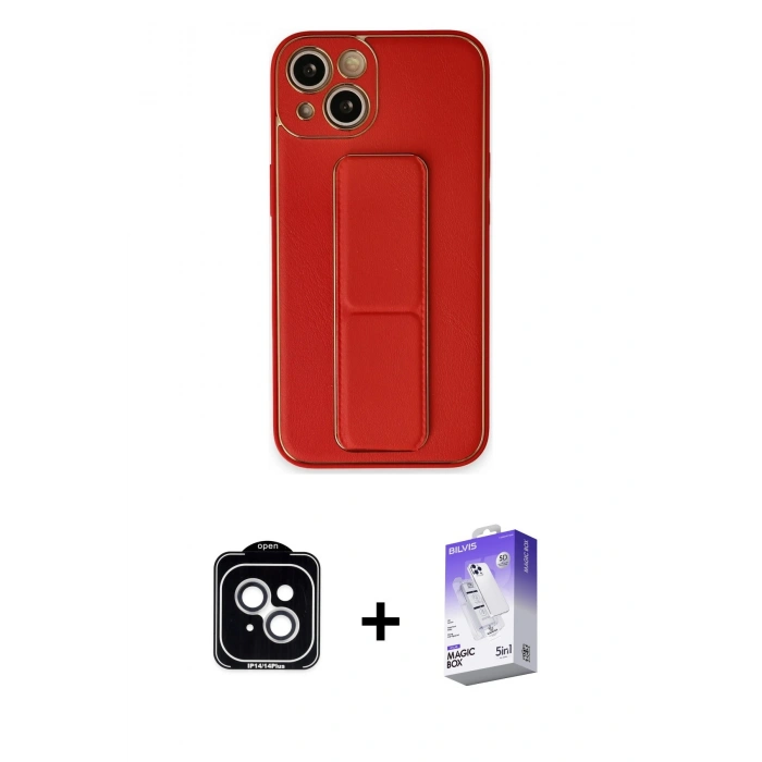 MARSİLYAN™- iPhone 14 Kılıf Akış Doku - Siyah Bilvis 5in1 3D Magic Cam Ekran Koruyucu + PVD Metal Kamera Lens - GS
