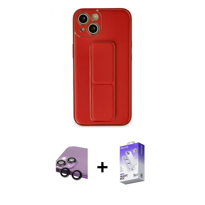 MARSİLYAN™- iPhone 14 Kılıf Akış Doku - Siyah Bilvis 5in1 3D Magic Cam Ekran Koruyucu + Raze Metal Kamera Lens - SH