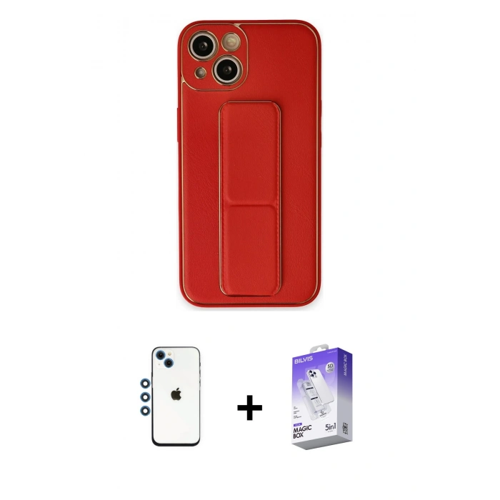 MARSİLYAN™- iPhone 14 Kılıf Akış Doku - Siyah Bilvis 5in1 3D Magic Cam Ekran Koruyucu + Shine Kamera Lens - MI