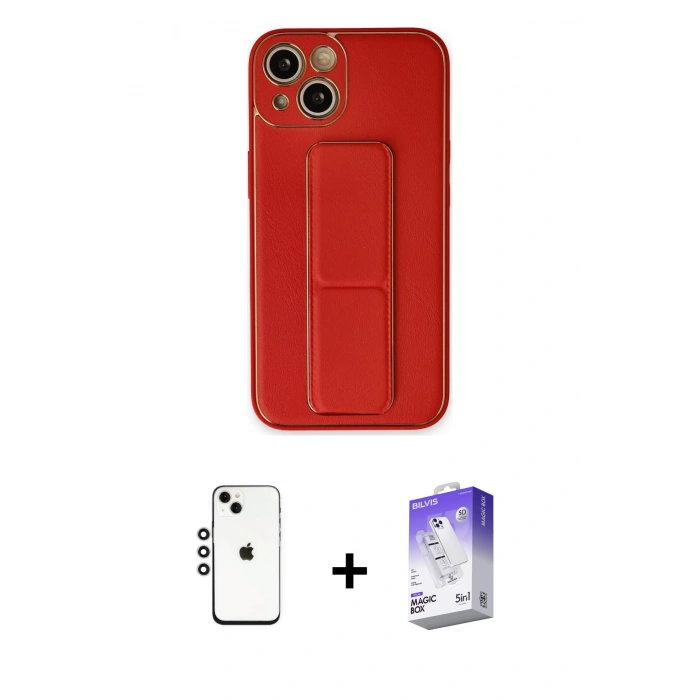 MARSİLYAN™- iPhone 14 Kılıf Akış Doku - Siyah Bilvis 5in1 3D Magic Cam Ekran Koruyucu + Shine Kamera Lens - GS