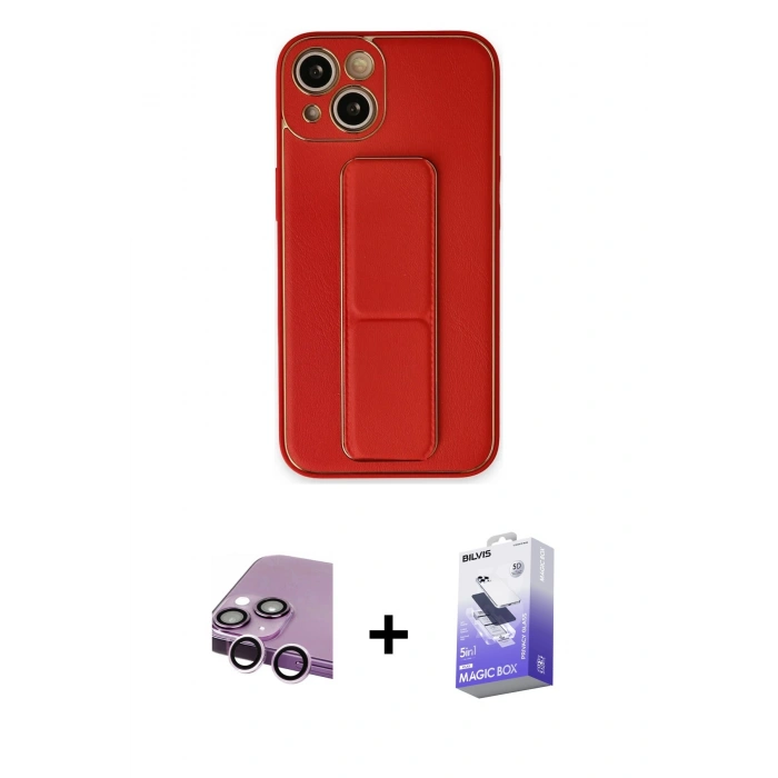 MARSİLYAN™- iPhone 14 Kılıf Akış Doku - Siyah Bilvis 5in1 5D Magic Hayalet Cam Ekran Koruyucu + Raze Metal Kamera Lens - MR