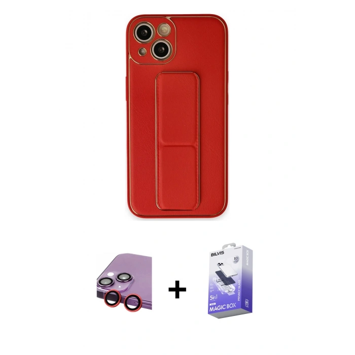 MARSİLYAN™- iPhone 14 Kılıf Akış Doku - Siyah Bilvis 5in1 5D Magic Hayalet Cam Ekran Koruyucu + Raze Metal Kamera Lens - KI