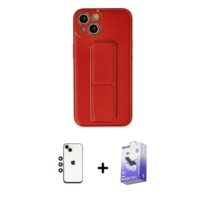 MARSİLYAN™- iPhone 14 Kılıf Akış Doku - Siyah Bilvis 5in1 5D Magic Hayalet Cam Ekran Koruyucu + Shine Kamera Lens - YL