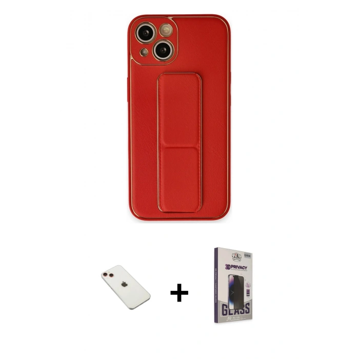 MARSİLYAN™- iPhone 14 Kılıf Akış Doku - Siyah Bilvis Hayalet Cam Ekran Koruyucu + Diamond Kamera Lens - KI