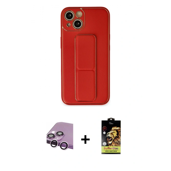 MARSİLYAN™- iPhone 14 Kılıf Akış Doku - Siyah Buffer Cam Ekran Koruyucu + Raze Metal Kamera Lens - MR