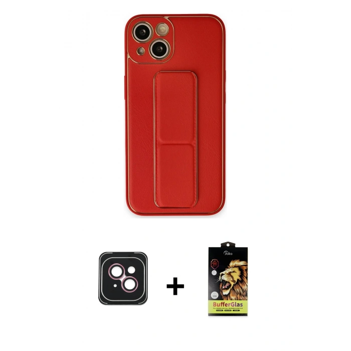 MARSİLYAN™- iPhone 14 Kılıf Akış Doku - Siyah Buffer Cam Ekran Koruyucu + Pembe PVD Metal Kamera Lens