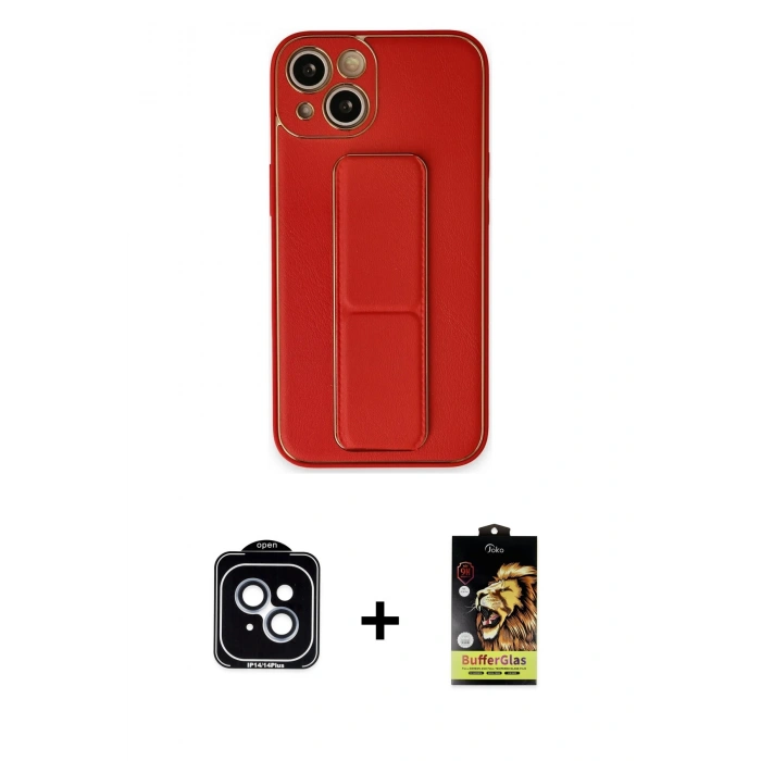 MARSİLYAN™- iPhone 14 Kılıf Akış Doku - Siyah Buffer Cam Ekran Koruyucu + PVD Metal Kamera Lens - MI