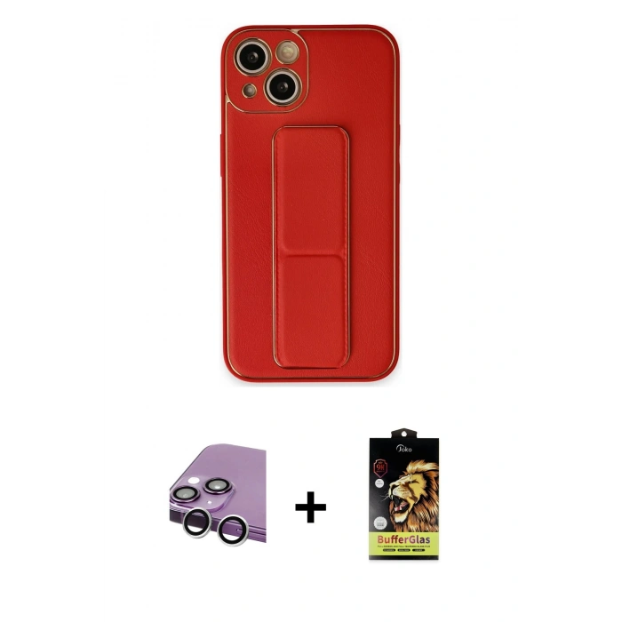 MARSİLYAN™- iPhone 14 Kılıf Akış Doku - Siyah Buffer Cam Ekran Koruyucu + Raze Metal Kamera Lens - GS