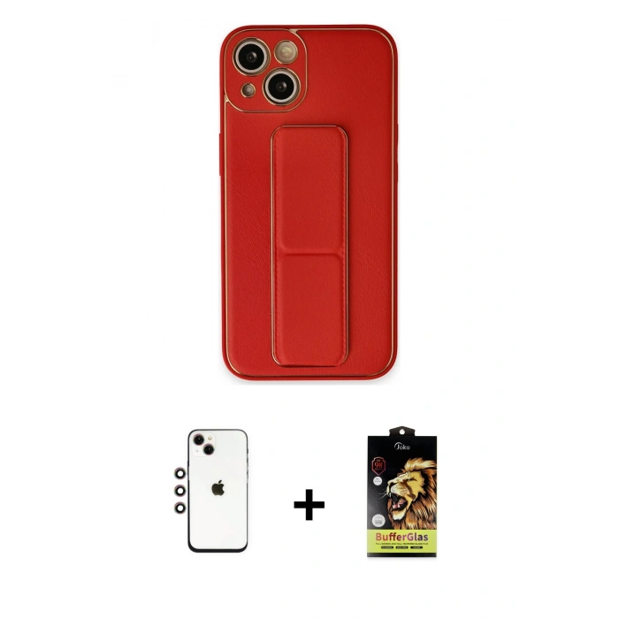 MARSİLYAN™- iPhone 14 Kılıf Akış Doku - Siyah Buffer Cam Ekran Koruyucu + Shine Kamera Lens - GI