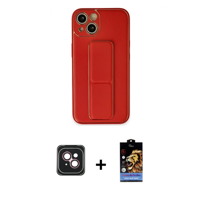 MARSİLYAN™- iPhone 14 Kılıf Akış Doku - Siyah Buffer Hayalet Cam Ekran Koruyucu + PVD Metal Kamera Lens - PE