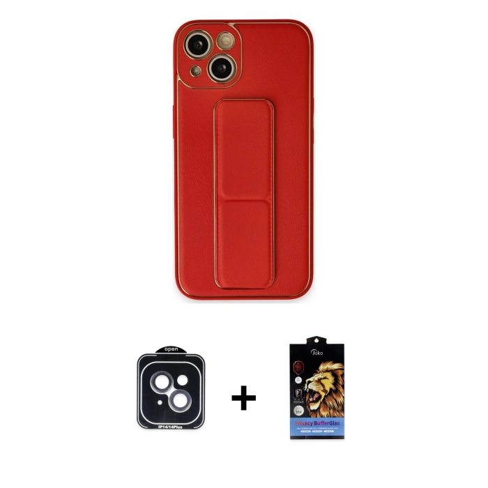 MARSİLYAN™- iPhone 14 Kılıf Akış Doku - Siyah Buffer Hayalet Cam Ekran Koruyucu + PVD Metal Kamera Lens - SH