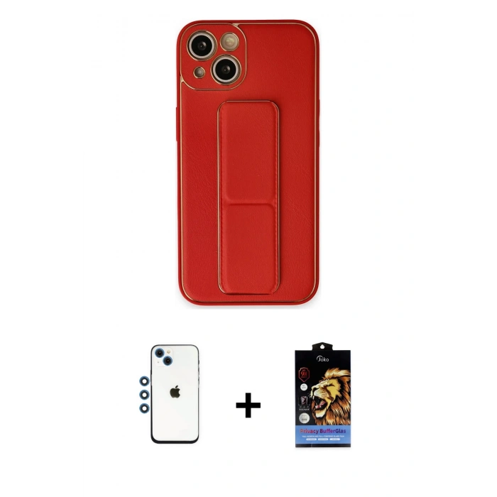 MARSİLYAN™- iPhone 14 Kılıf Akış Doku - Siyah Buffer Hayalet Cam Ekran Koruyucu + Shine Kamera Lens - MI