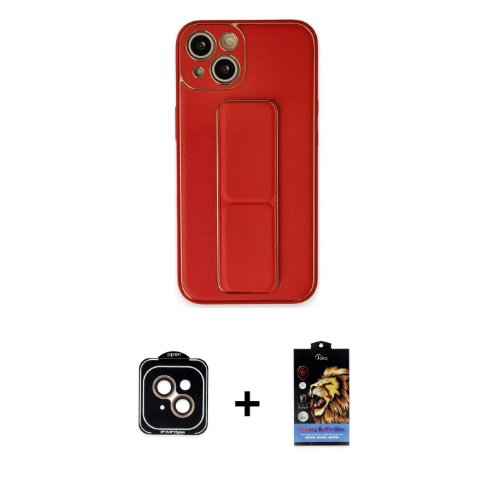 MARSİLYAN™- iPhone 14 Kılıf Akış Doku - Siyah Buffer Hayalet Cam Ekran Koruyucu + Turuncu PVD Metal Kamera Lens