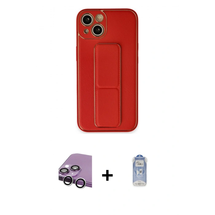 MARSİLYAN™- iPhone 14 Kılıf Akış Doku - Siyah Joko Magic 5D Cam + Gümüş Raze Metal Kamera Lens