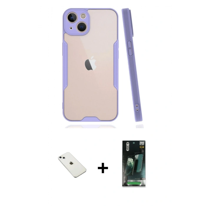 MARSİLYAN™- iPhone 14 Kılıf Atlas Asil Serisi - Şeffaf 360 Full Body Arka Koruyucu + Diamond Kamera Lens - SABE