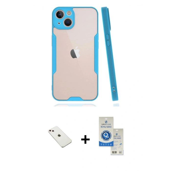 MARSİLYAN™- iPhone 14 Kılıf Atlas Asil Serisi - Şeffaf Royal Nano Ekran Koruyucu + Diamond Kamera Lens - PE