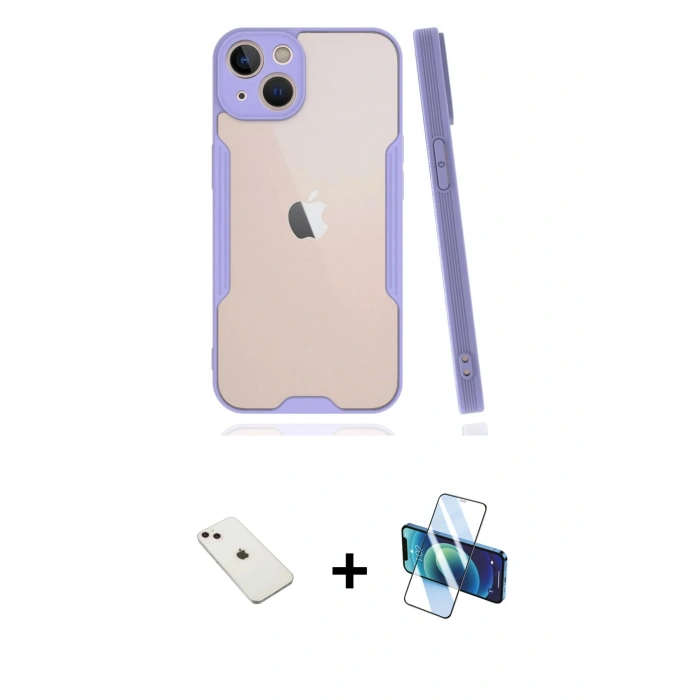 MARSİLYAN™- iPhone 14 Kılıf Atlas Asil Serisi - Siyah 3D Antistatik Cam Ekran Koruyucu + Diamond Kamera Lens - PE