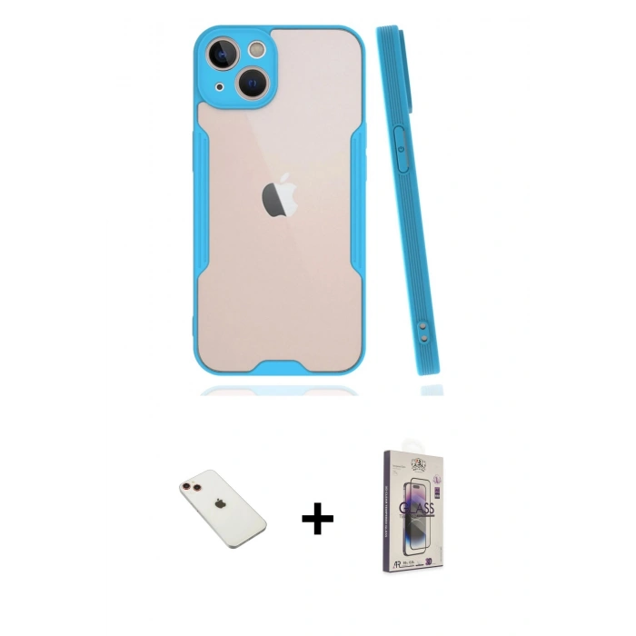 MARSİLYAN™- iPhone 14 Kılıf Atlas Asil Serisi - Siyah Bilvis 3D Cam Ekran Koruyucu + Diamond Kamera Lens - KI