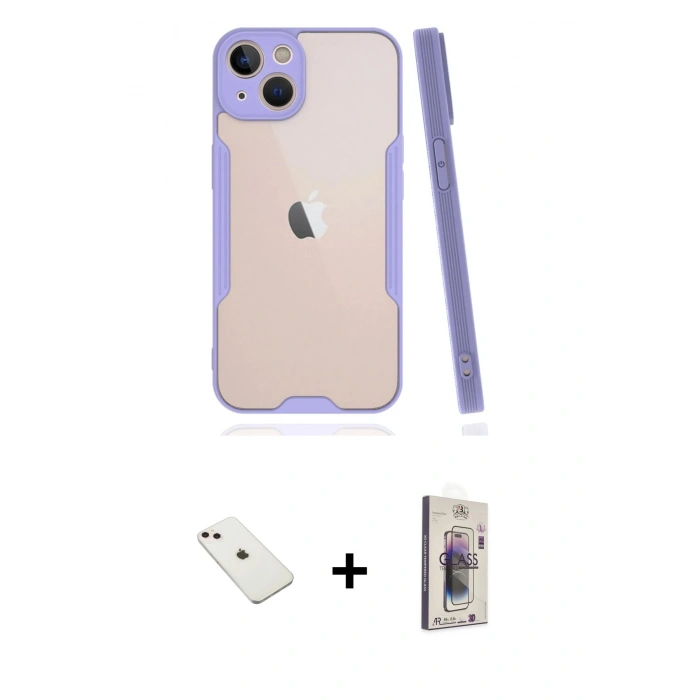 MARSİLYAN™- iPhone 14 Kılıf Atlas Asil Serisi - Siyah Bilvis 3D Cam Ekran Koruyucu + Diamond Kamera Lens - PE