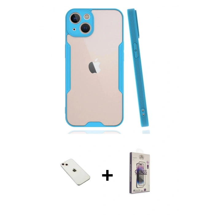 MARSİLYAN™- iPhone 14 Kılıf Atlas Asil Serisi - Siyah Bilvis 3D Cam Ekran Koruyucu + Diamond Kamera Lens - PE