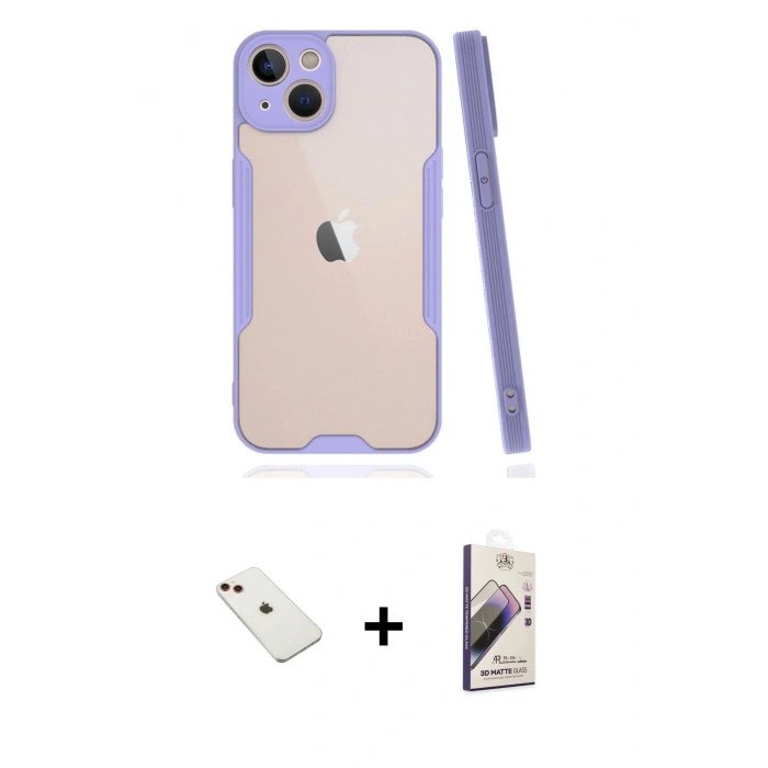 MARSİLYAN™- iPhone 14 Kılıf Atlas Asil Serisi - Siyah Bilvis 3D Mat Cam Ekran Koruyucu + Diamond Kamera Lens - KI