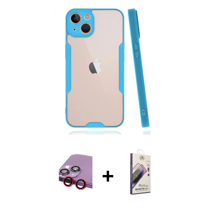 MARSİLYAN™- iPhone 14 Kılıf Atlas Asil Serisi - Siyah Bilvis 3D Mat Cam Ekran Koruyucu + Raze Metal Kamera Lens - KI
