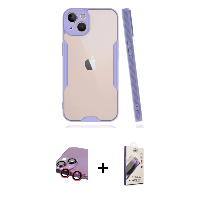 MARSİLYAN™- iPhone 14 Kılıf Atlas Asil Serisi - Siyah Bilvis 3D Mat Cam Ekran Koruyucu + Raze Metal Kamera Lens - KI