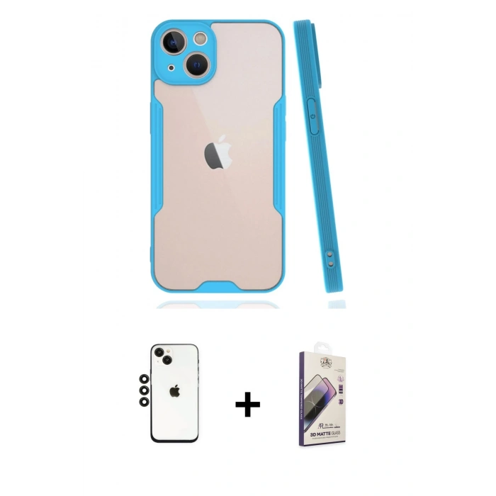MARSİLYAN™- iPhone 14 Kılıf Atlas Asil Serisi - Siyah Bilvis 3D Mat Cam Ekran Koruyucu + Shine Kamera Lens - SH