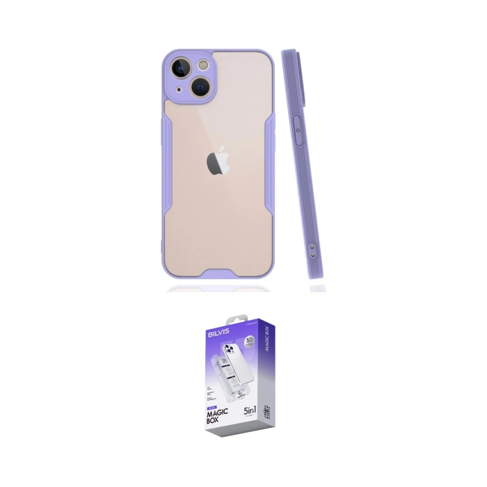 MARSİLYAN™- iPhone 14 Kılıf Atlas Asil Serisi - Siyah Bilvis 5in1 3D Magic Cam Ekran Koruyucu