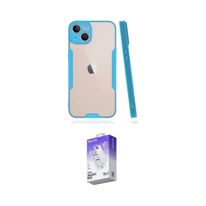 MARSİLYAN™- iPhone 14 Kılıf Atlas Asil Serisi - Siyah Bilvis 5in1 3D Magic Cam Ekran Koruyucu