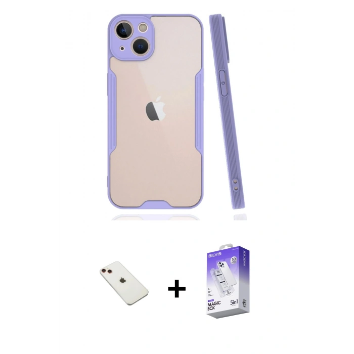 MARSİLYAN™- iPhone 14 Kılıf Atlas Asil Serisi - Siyah Bilvis 5in1 3D Magic Cam Ekran Koruyucu + Diamond Kamera Lens - KI
