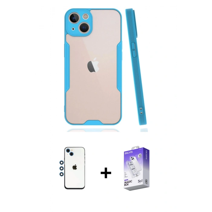 MARSİLYAN™- iPhone 14 Kılıf Atlas Asil Serisi - Siyah Bilvis 5in1 3D Magic Cam Ekran Koruyucu + Shine Kamera Lens - MI