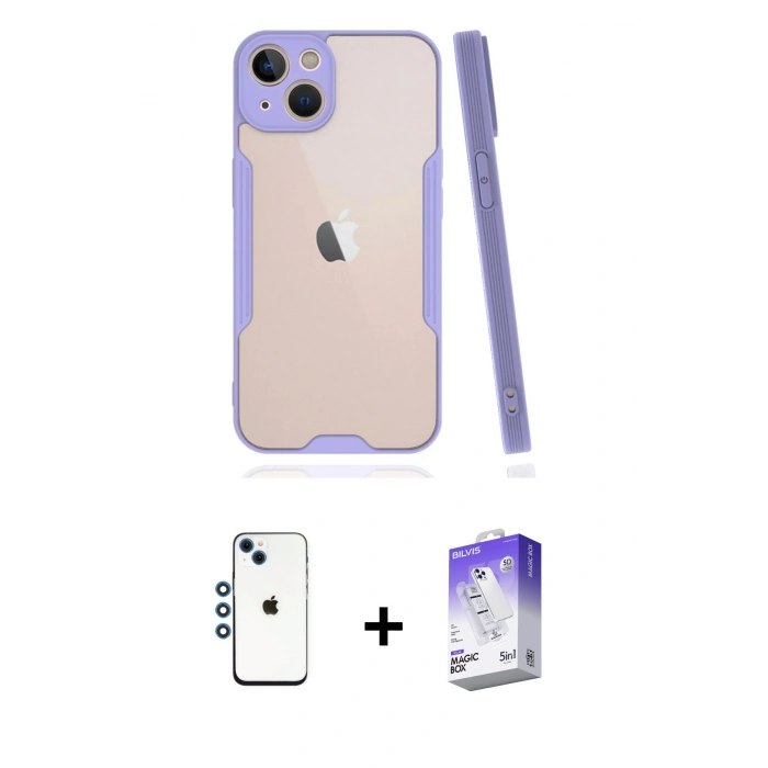 MARSİLYAN™- iPhone 14 Kılıf Atlas Asil Serisi - Siyah Bilvis 5in1 3D Magic Cam Ekran Koruyucu + Shine Kamera Lens - MI