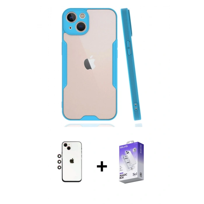 MARSİLYAN™- iPhone 14 Kılıf Atlas Asil Serisi - Siyah Bilvis 5in1 3D Magic Cam Ekran Koruyucu + Shine Kamera Lens - GI