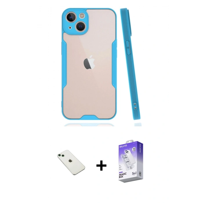 MARSİLYAN™- iPhone 14 Kılıf Atlas Asil Serisi - Siyah Bilvis 5in1 3D Magic Cam Ekran Koruyucu + Diamond Kamera Lens - YL
