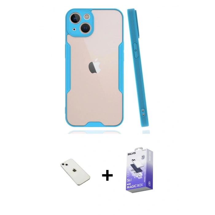 MARSİLYAN™- iPhone 14 Kılıf Atlas Asil Serisi - Siyah Bilvis 5in1 5D Magic Hayalet Cam Ekran Koruyucu + Diamond Kamera Lens - SABE