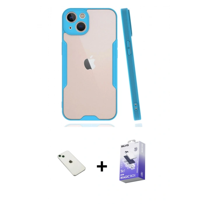 MARSİLYAN™- iPhone 14 Kılıf Atlas Asil Serisi - Siyah Bilvis 5in1 5D Magic Hayalet Cam Ekran Koruyucu + Diamond Kamera Lens - YL