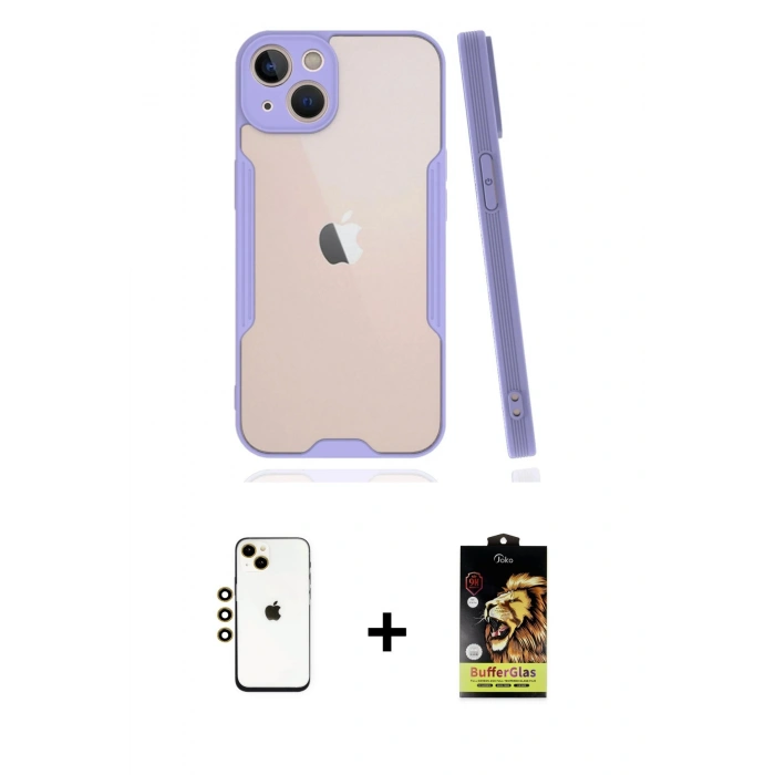 MARSİLYAN™- iPhone 14 Kılıf Atlas Asil Serisi - Siyah Buffer Cam Ekran Koruyucu + Shine Kamera Lens - GD