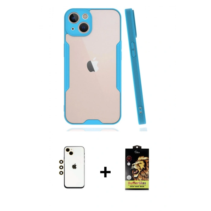 MARSİLYAN™- iPhone 14 Kılıf Atlas Asil Serisi - Siyah Buffer Cam Ekran Koruyucu + Shine Kamera Lens - GD