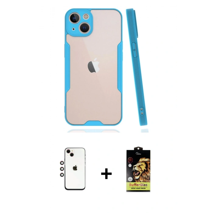 MARSİLYAN™- iPhone 14 Kılıf Atlas Asil Serisi - Siyah Buffer Cam Ekran Koruyucu + Shine Kamera Lens - GI