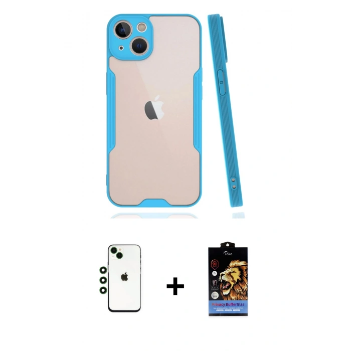 MARSİLYAN™- iPhone 14 Kılıf Atlas Asil Serisi - Siyah Buffer Hayalet Cam Ekran Koruyucu + Shine Kamera Lens - YL
