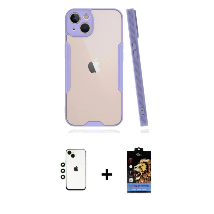 MARSİLYAN™- iPhone 14 Kılıf Atlas Asil Serisi - Siyah Buffer Hayalet Cam Ekran Koruyucu + Shine Kamera Lens - YL