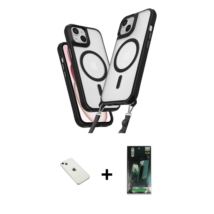 MARSİLYAN™- iPhone 14 Kılıf Atlas Doku Koleksiyonu - Şeffaf 360 Full Body Arka Koruyucu + Diamond Kamera Lens - SABE