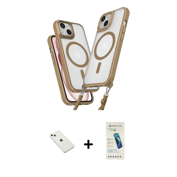 MARSİLYAN™- iPhone 14 Kılıf Atlas Doku Koleksiyonu - Şeffaf Pasifik Cam Ekran Koruyucu + Diamond Kamera Lens - PE