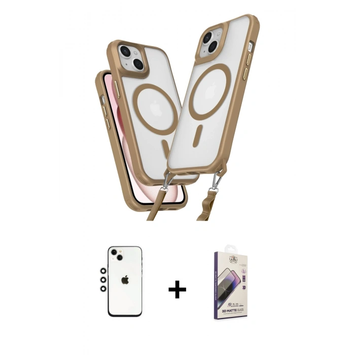 MARSİLYAN™- iPhone 14 Kılıf Atlas Doku Koleksiyonu - Siyah Bilvis 3D Mat Cam Ekran Koruyucu + Shine Kamera Lens - GS