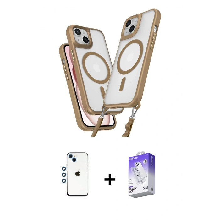 MARSİLYAN™- iPhone 14 Kılıf Atlas Doku Koleksiyonu - Siyah Bilvis 5in1 3D Magic Cam Ekran Koruyucu + Shine Kamera Lens - MI