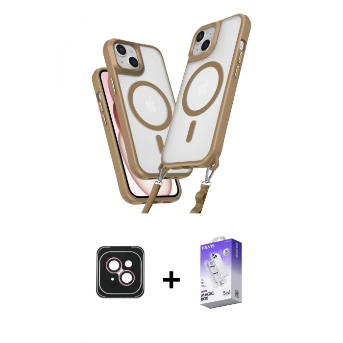 MARSİLYAN™- iPhone 14 Kılıf Atlas Doku Koleksiyonu - Siyah Bilvis 5in1 3D Magic Cam Ekran Koruyucu + PVD Metal Kamera Lens - PE