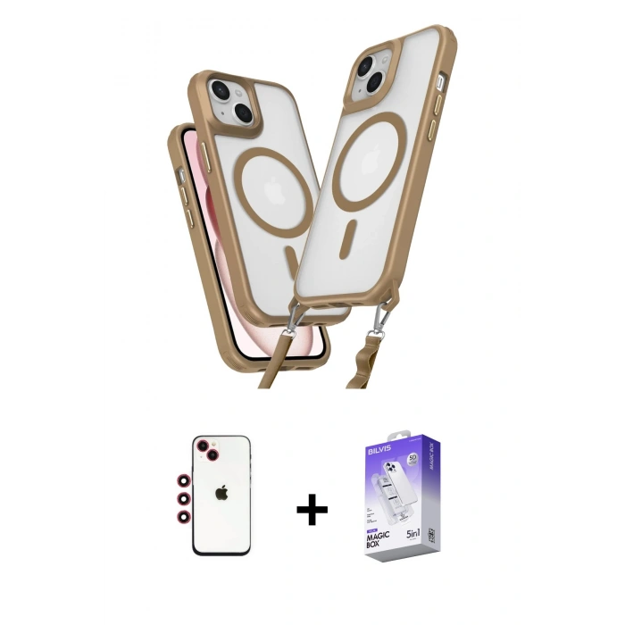 MARSİLYAN™- iPhone 14 Kılıf Atlas Doku Koleksiyonu - Siyah Bilvis 5in1 3D Magic Cam Ekran Koruyucu + Shine Kamera Lens - KI