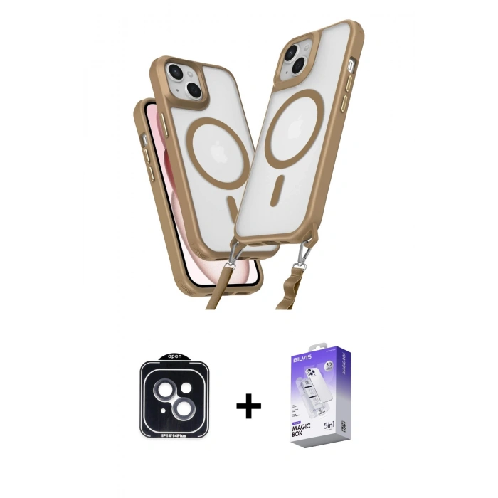 MARSİLYAN™- iPhone 14 Kılıf Atlas Doku Koleksiyonu - Siyah Bilvis 5in1 3D Magic Cam Ekran Koruyucu + PVD Metal Kamera Lens - SH