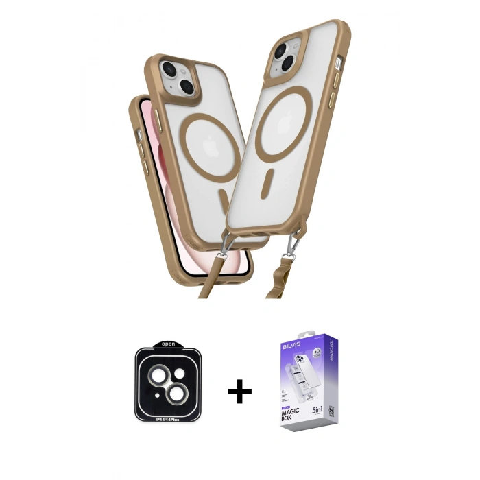 MARSİLYAN™- iPhone 14 Kılıf Atlas Doku Koleksiyonu - Siyah Bilvis 5in1 3D Magic Cam Ekran Koruyucu + PVD Metal Kamera Lens - YL
